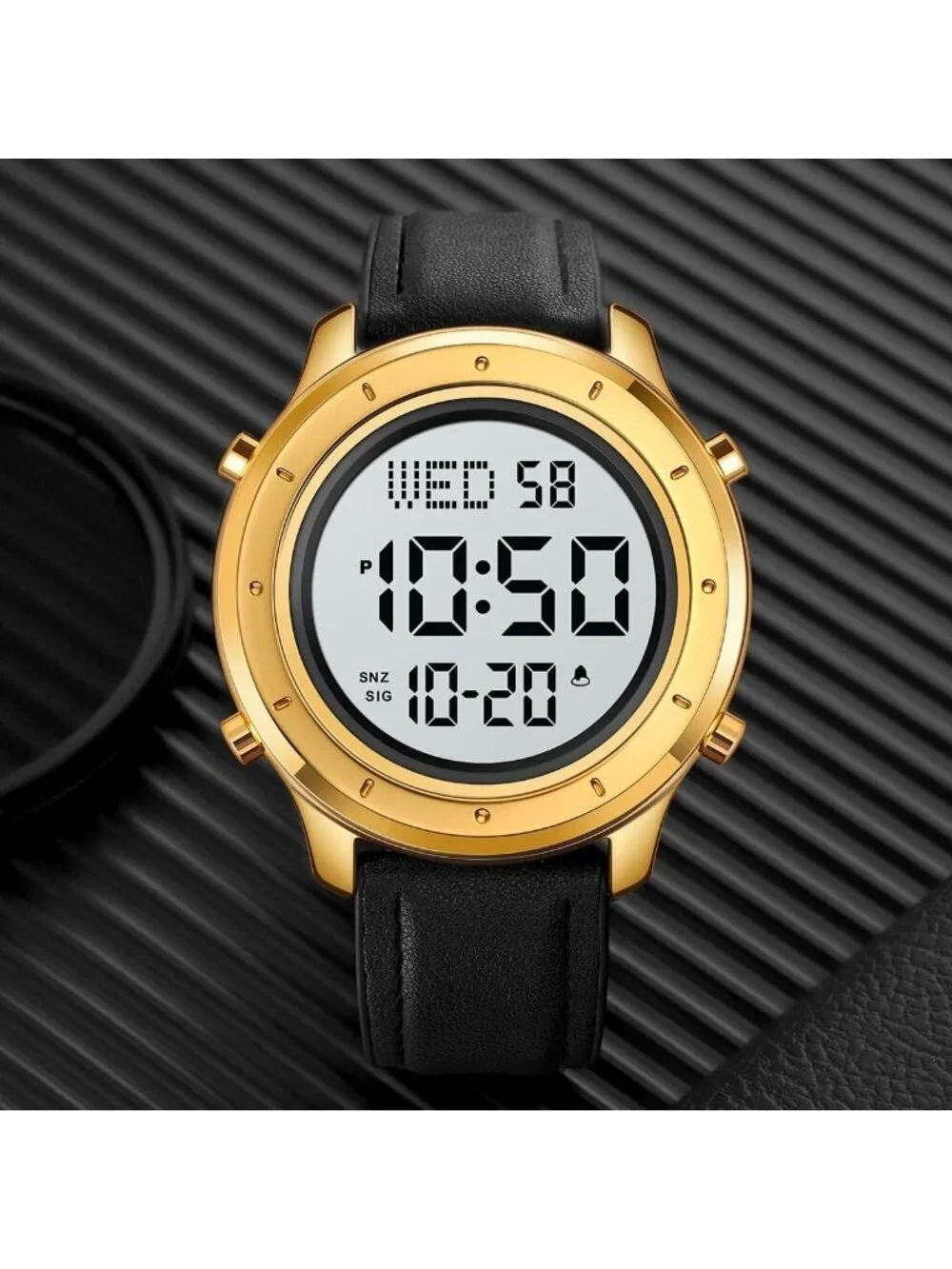 Mens Black Gold Analog Quartz Stainless Steel Waterproof LED Digital Wrist Watch